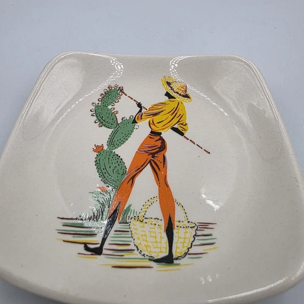 Wade England Tropical Fruit Gatherers White Multicolor Square Snack Plate‎ 4.25